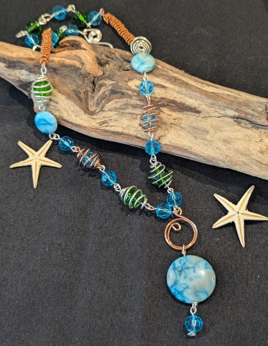Marble Agate, Crazy Lace Agate, Silver-plated & Non-tarnish Copper Necklace