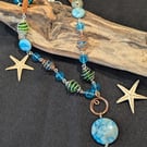Marble Agate, Crazy Lace Agate, Silver-plated & Non-tarnish Copper Necklace