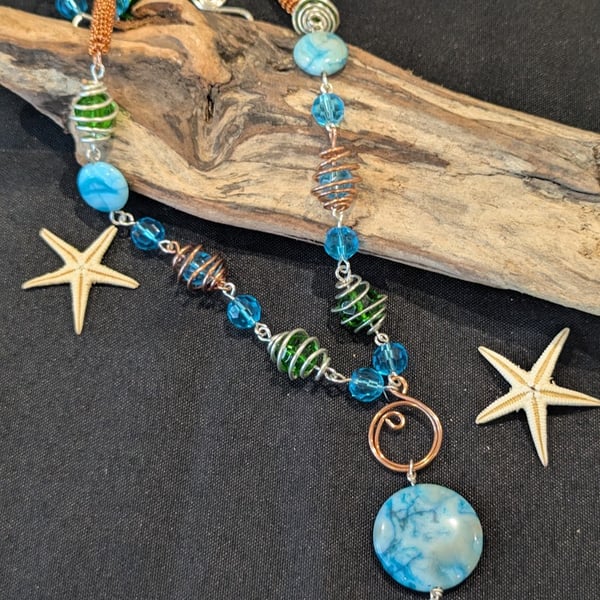 Marble Agate, Crazy Lace Agate, Silver-plated & Non-tarnish Copper Necklace