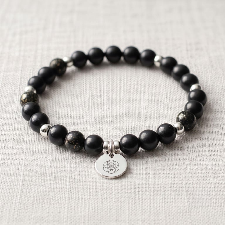 Shungite Bracelet Personalised with Initial, Natural Shungite Healing Crystal Br