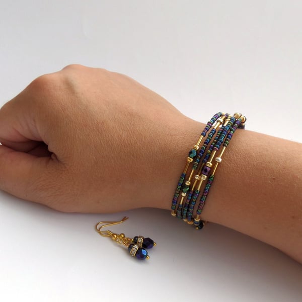 Gold & Peacock Blue Bangle, with free earrings