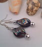 Black Iridescent Twist Bead and Silver Faceted Bead Silver Plated Earrings - Image 4