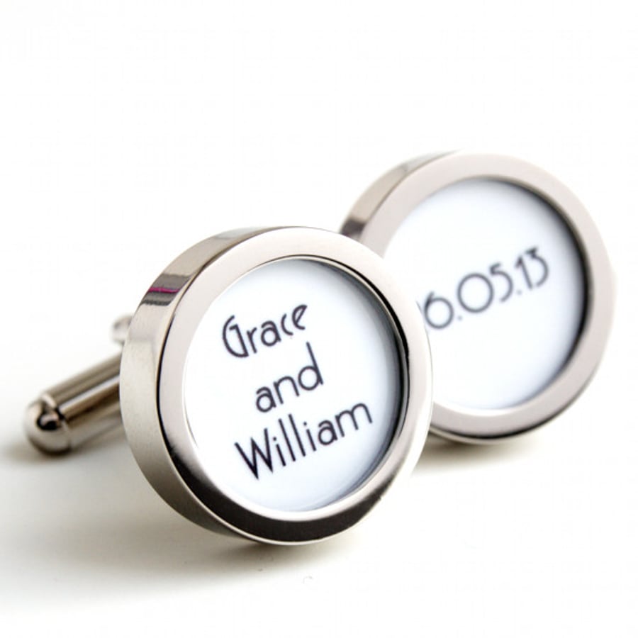 Custom Name and Date Wedding Cufflinks for the Groom