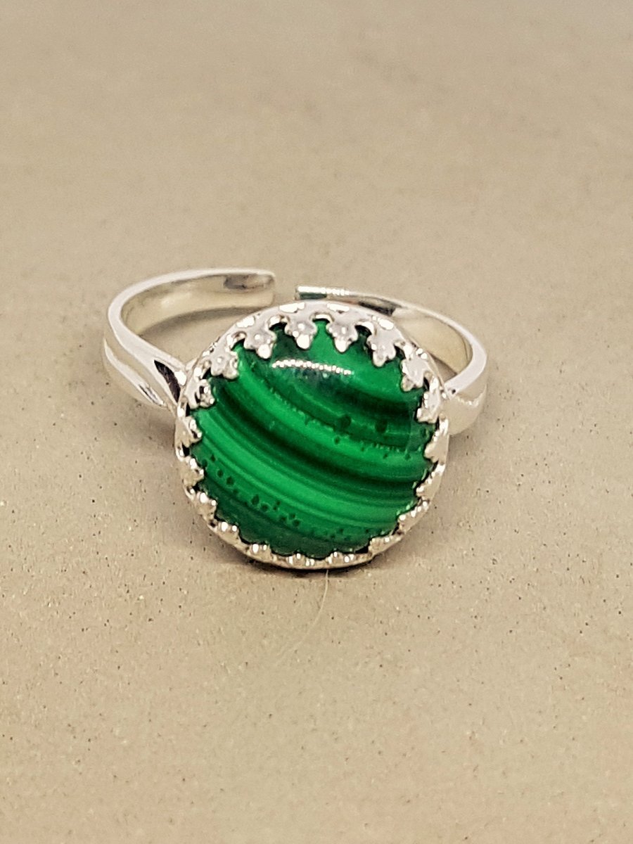 Malachite Sterling Silver Adjustable Ring