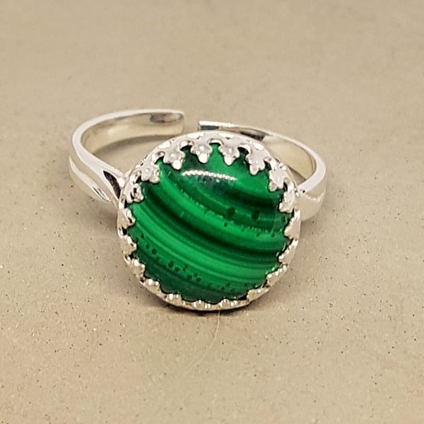 Malachite Sterling Silver Adjustable Ring