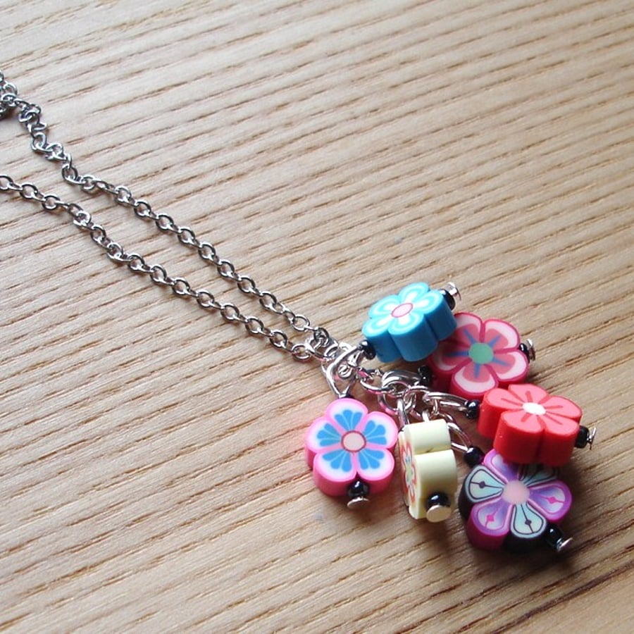 Flower Polymer Clay Bead Cluster Pendant