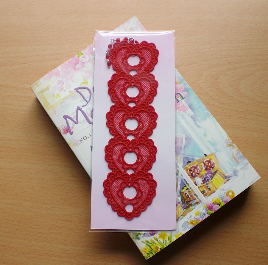Embroidered Lace Heart Bookmark