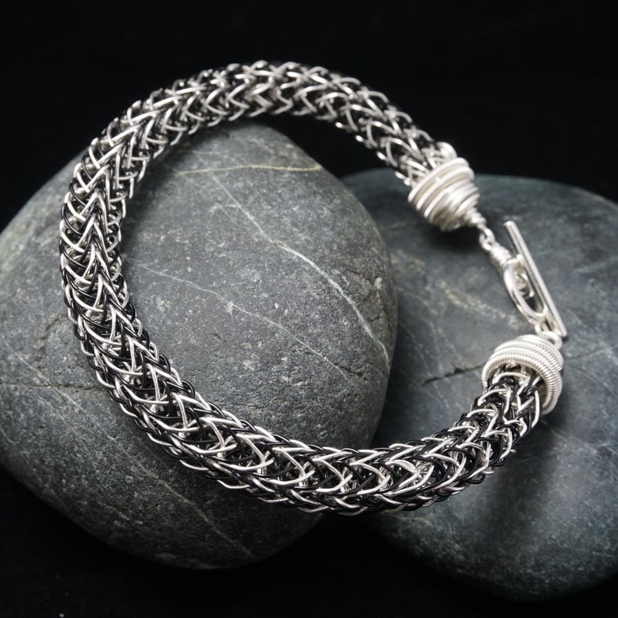 Black & Silver Viking Double Knit Bracelet
