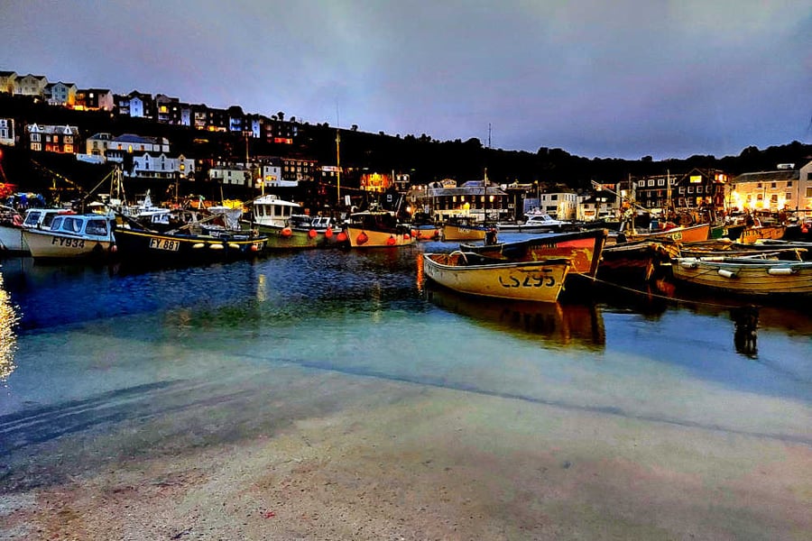 Mevagissey Print, Twilight at Mevagissey Harbour Picture Cornwall Photo