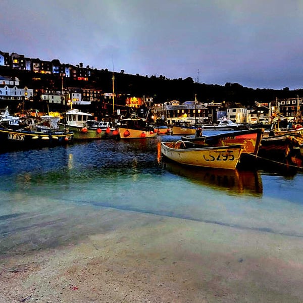 Mevagissey Print, Twilight at Mevagissey Harbour Picture Cornwall Photo