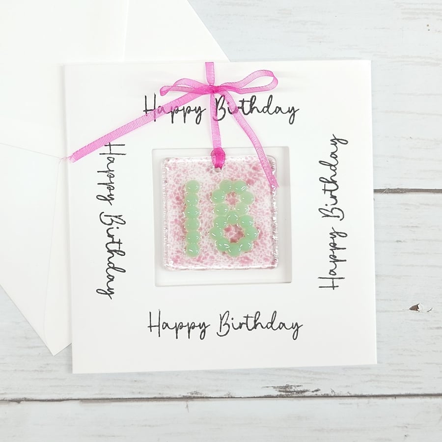 18th Birthday Card; Fused Glass 18 Birthday Keepsake