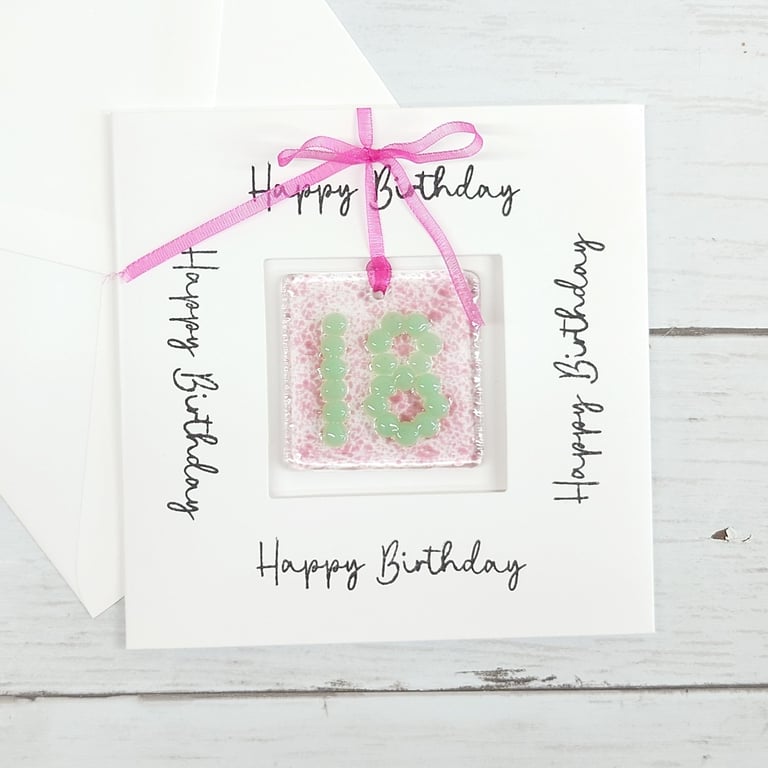 18th Birthday Card; Fused Glass 18 Birthday Keepsake