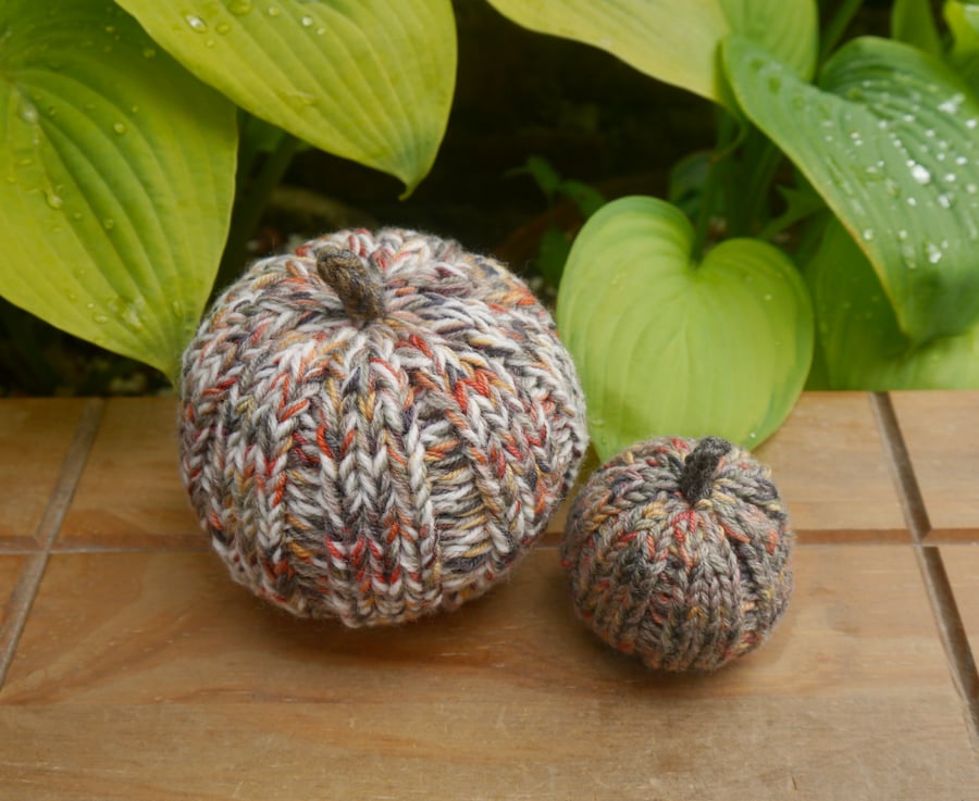 Set of Two Knitted Pumpkins, Autumn Decorations