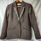 Brown linen jacket with hand embroidery