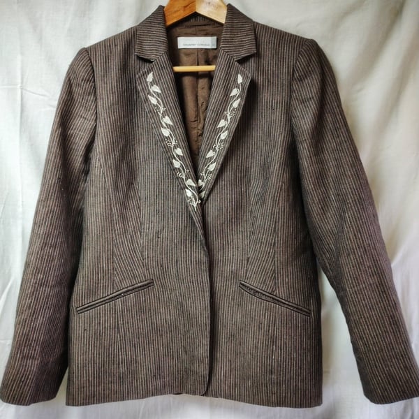 Brown linen jacket with hand embroidery