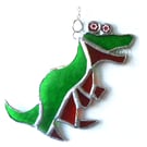 Dinosaur T Rex Suncatcher Green Red Stained Glass Handmade 
