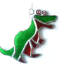 Dinosaur T Rex Suncatcher Green Red Stained Glass Handmade  - Image 1