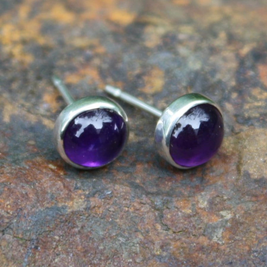 Amethyst stud earrings sterling silver, gemstone studs