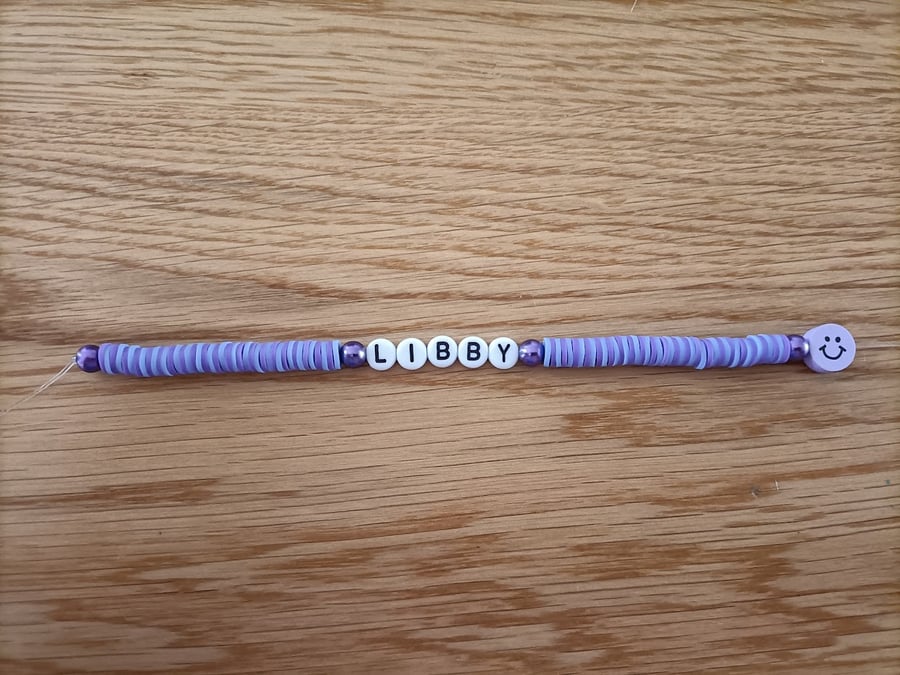 Custom Name Bracelet (2 Colours) - Handcrafted Polymer Clay Elasticated Bracelet