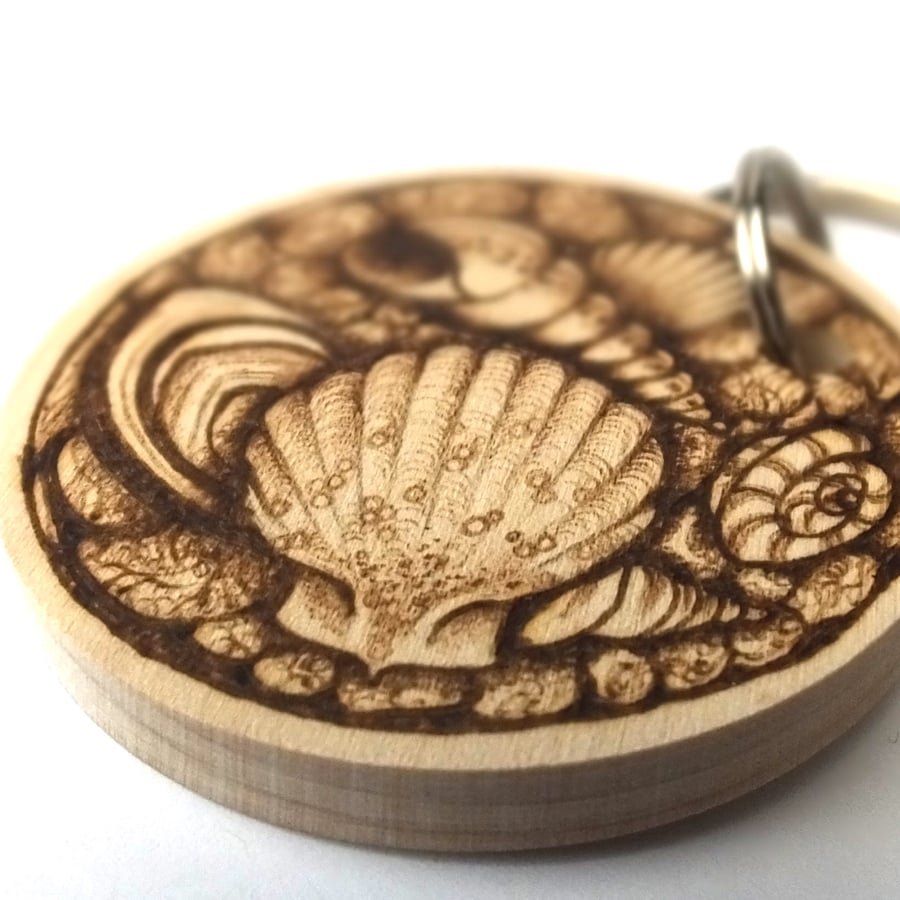 Seashore Treasures Wooden Pyrography Personalised Circular Keyring