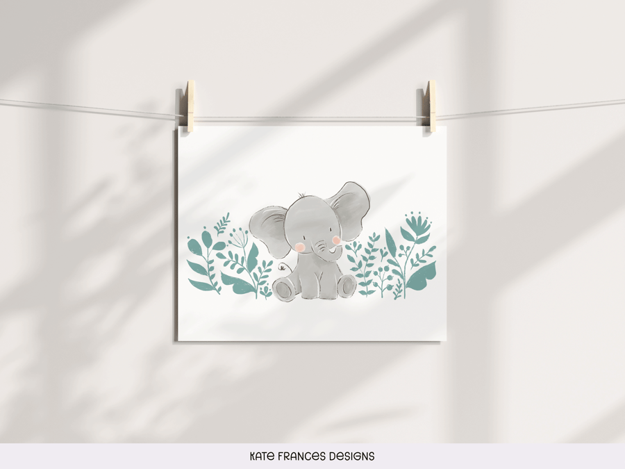 Boho Safari Baby Elephant Art Print