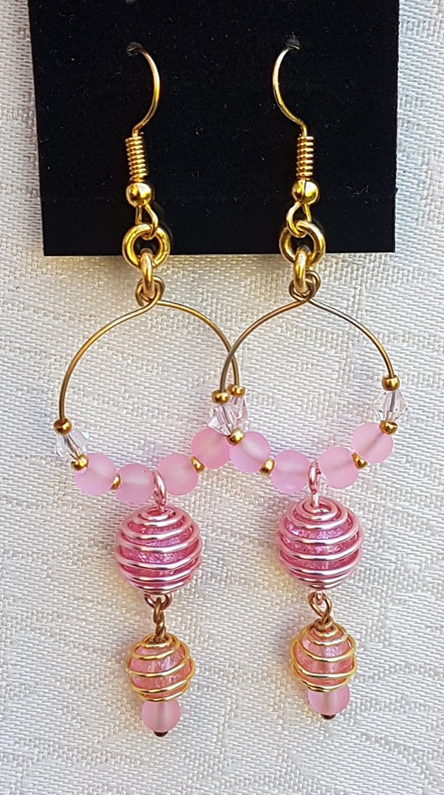 Hoops and Beads Pink Dangly Earrings