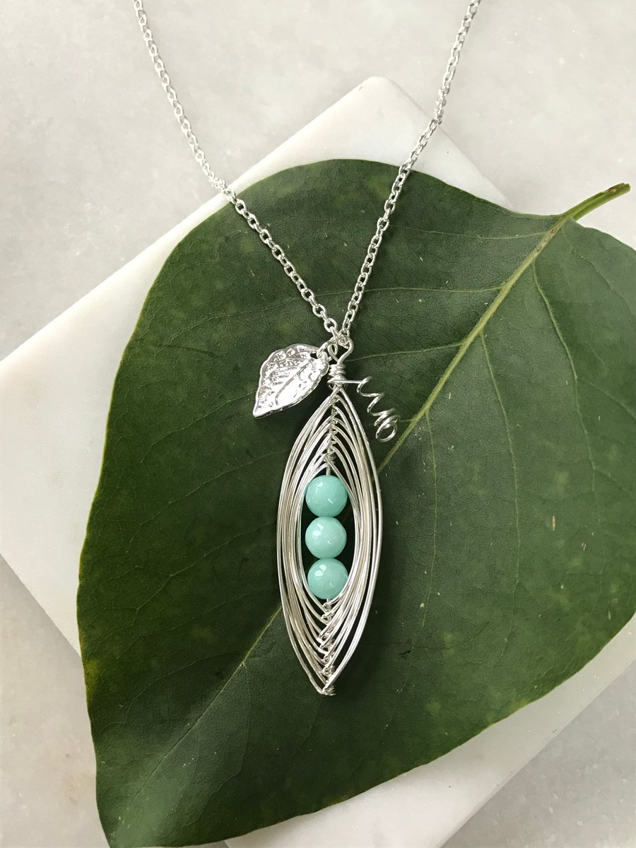 Handmade pea pod necklace 