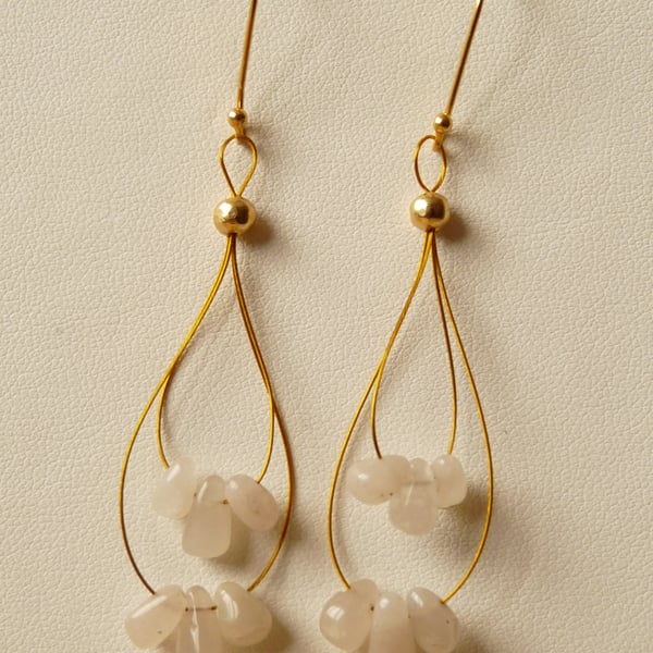 White Agate Drop Earrings - Genuine Gemstone