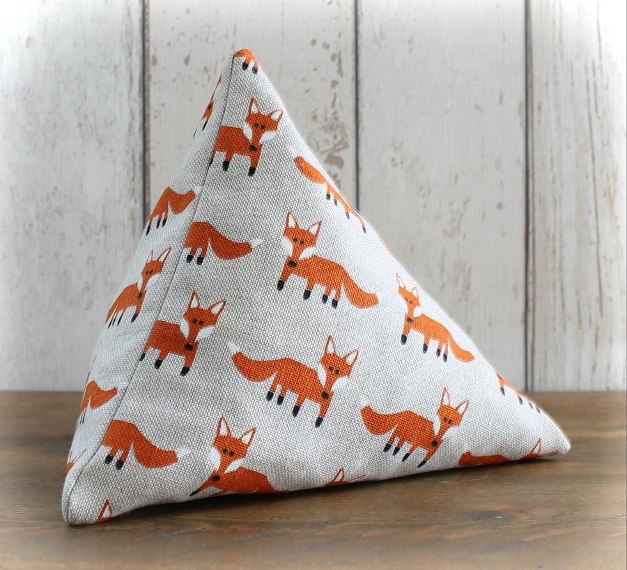 Fox Print Linen Look Triangular Pyramid Doorstop
