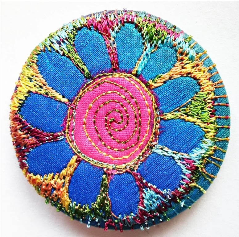 Badge 45mm Multicoloured Flower Textile Badge 