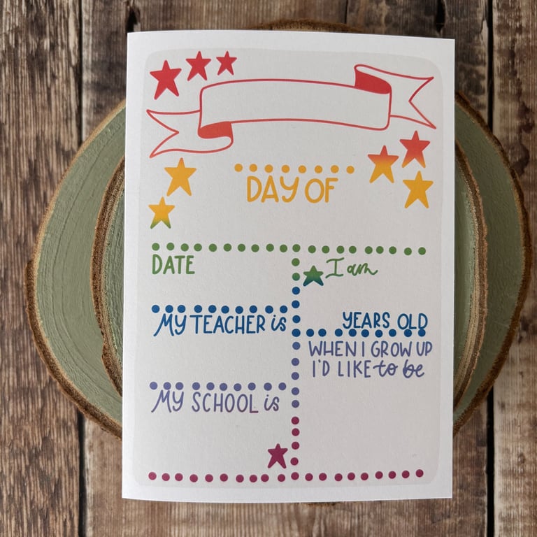 Personalisable First Day of School, Greeting Card,Modern Calligraphy,Chalkboard,