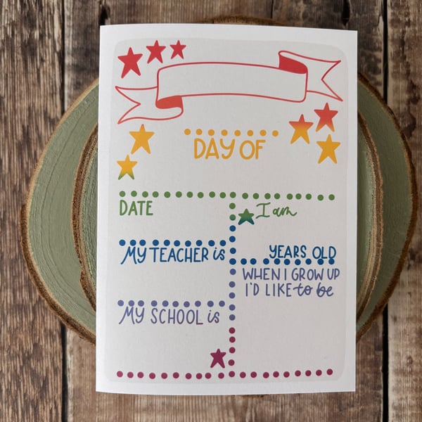 Personalisable First Day of School, Greeting Card,Modern Calligraphy,Chalkboard,
