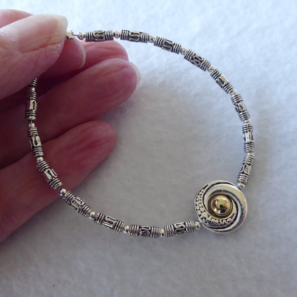 Dragon Eye Bracelet (M-L)) with Tibetan Silver Fancy Tube Beads