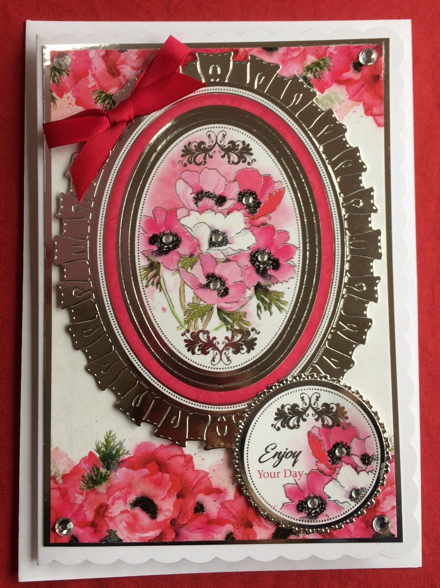Poppy Card Birthday Enjoy Your Day Poppies 3D Luxury Handmade Card