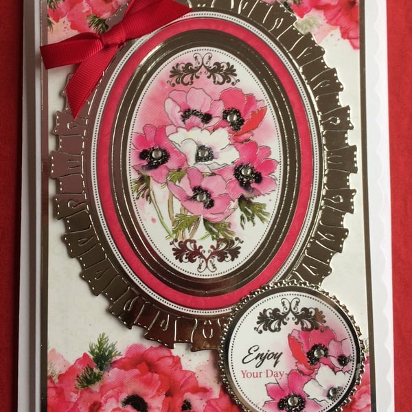 Poppy Card Birthday Enjoy Your Day Poppies 3D Luxury Handmade Card