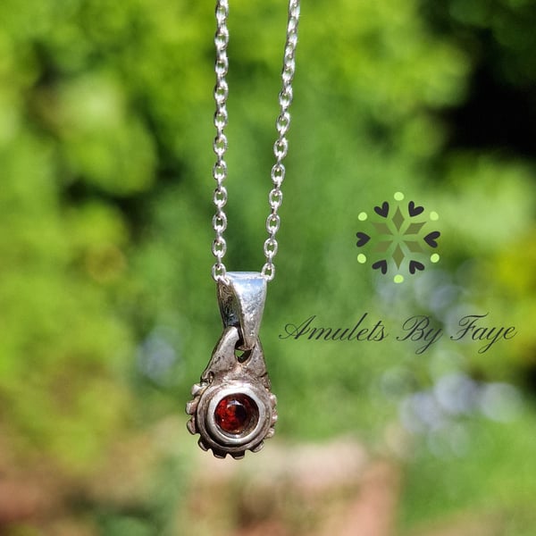 Sterling Silver Small Studded Pendant with Garnet Orissa Gemstone Necklace.
