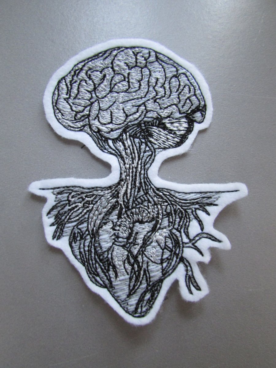 Embroidered Brain and Heart Applique Patch