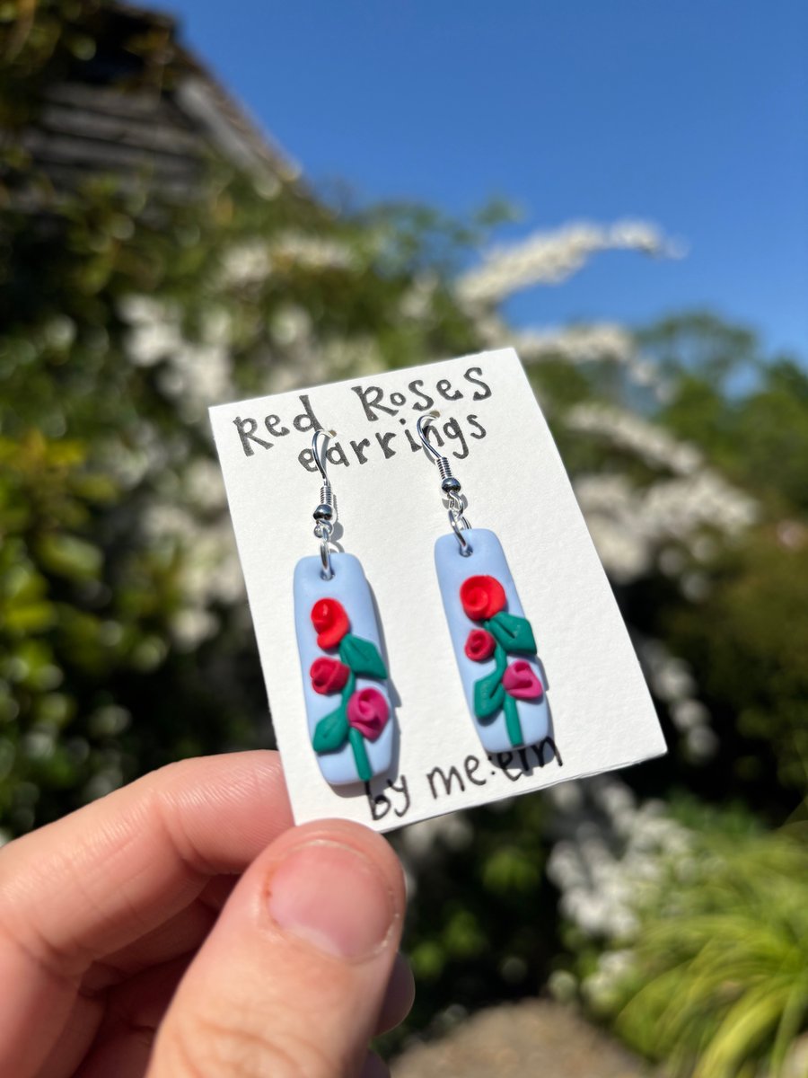 Red Roses Flower Earrings for gift or treat
