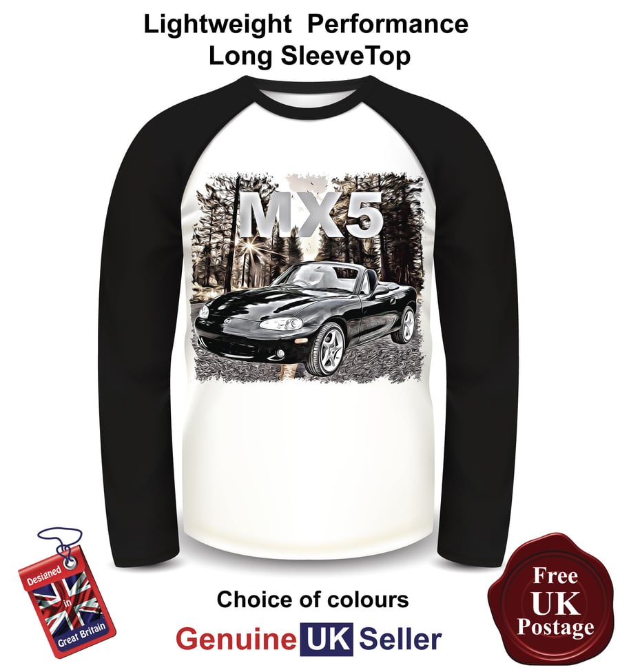 Black MX 5 T Shirt, Long Sleeve Men's Top, Black MX 5 Baseball Top,