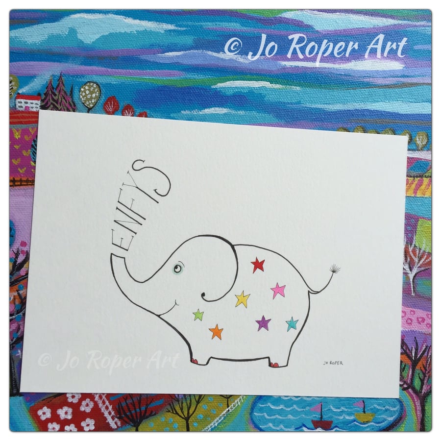 Personalised Elephant ORIGINAL painting  by Jo Roper Art  