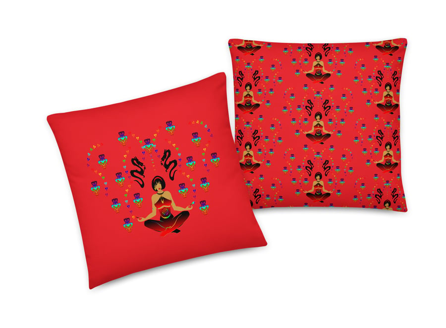 ROOT CHAKRA DRAGON CUSHION in RED. Unique Fabrics & Textiles by Livz Design