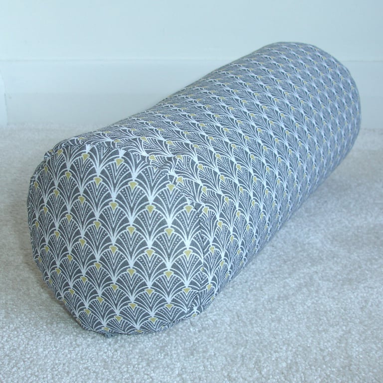 Art Deco Bolster Cushion COVER 16" Cylinder Grey Ochre 1920s Style