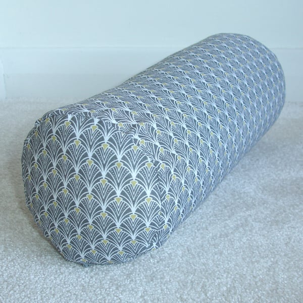 Art Deco Bolster Cushion COVER 16" Cylinder Grey Ochre 1920s Style