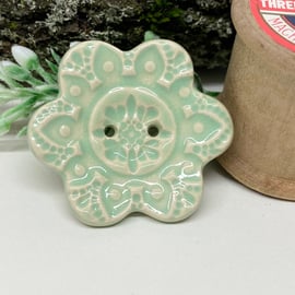 Large ceramic flower shaped button pastel mint