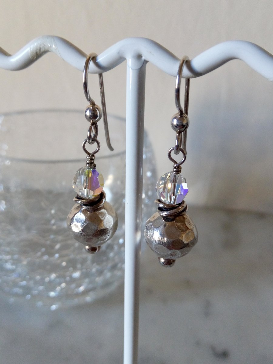 SWAROVSKI AND SILVER EARRINGS - DANGLE -WEDDING -  BRIDE - FREE UK SHIPPING 