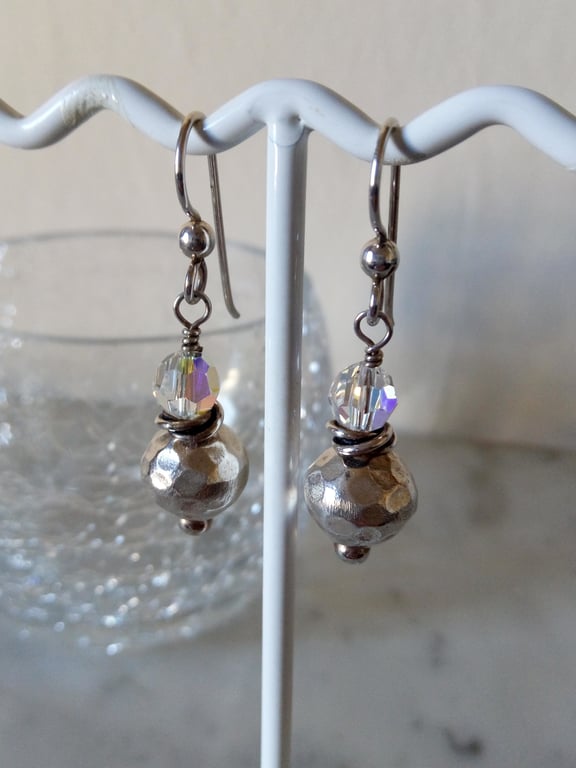 SWAROVSKI AND SILVER EARRINGS - DANGLE -WEDDING -  BRIDE - FREE UK SHIPPING 