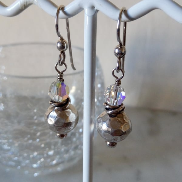 SWAROVSKI AND SILVER EARRINGS - DANGLE -WEDDING -  BRIDE - FREE UK SHIPPING 