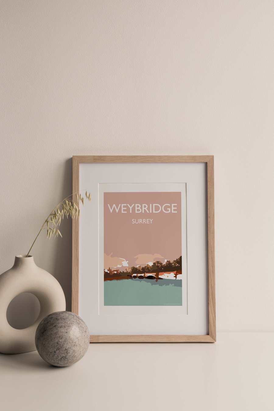 Weybridge, Surrey Giclee Travel Print Pink