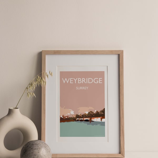 Weybridge, Surrey Giclee Travel Print Pink