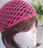 Cerise Pink and Silver Sparkly Crochet Diamond Mesh Skull Cap - Image 3